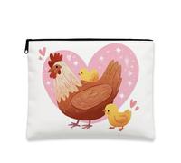 Borsa per trucchi con gallina e pulcino, graziosa borsa da viaggio per cosmetici da donna, piccola borsa portatile in tela con cerniera, borsa regalo in stile fattoria, per primavera e Pasqua, bianco