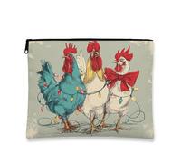 Borsa per trucchi con galline, borsa da viaggio per cosmetici vintage, borsa da viaggio per donne, organizer portatile in tela con cerniera, borsa da toilette per le vacanze, Blu, 7x9 Inch, Polli