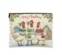 Borsa per trucchi con galline natalizie, borsa da viaggio vintage fantasiosa per donne, piccola borsa portatile in tela con cerniera, borsa da toilette per la cura della pelle delle vacanze, Crema