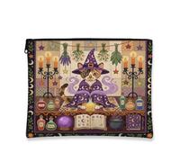 Borsa per trucchi con gatto Devon Rex e strega di Halloween, 17,8 x 22,8 cm, per borsa da viaggio, borsa da viaggio con divertente magia, regalo per donne, spettrale, portatile, in tela, con cerniera