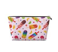 Borsa per trucchi con ghiaccioli a forma di cartone animato, borsa da viaggio per articoli da toeletta da donna, borsa per il trucco in pelle, graziosa borsa per il trucco, Oro, Taglia unica