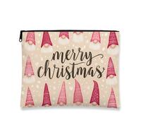 Borsa per trucchi con gnomo, borsa da viaggio per cosmetici Merry Christmas, piccola borsa portatile in tela con cerniera, borsa da toilette per le vacanze, Pesca, 7x9 Inch, Gnomo