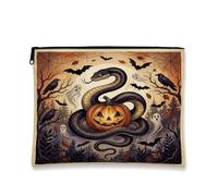 Borsa per trucchi con illustrazione gotica di serpente e zucche di | Illustrazione della foresta gotica, borsa cosmetica, motivo Jack-o'-lantern, accenti fantasma infestante