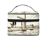 Borsa per trucchi con mulino a vento olandese, graziosa borsa per cosmetici da donna, borsa da toilette, grande borsa organizer da viaggio per il trucco