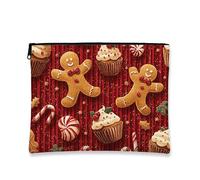 Borsa per trucchi con pan di zenzero, borsa da viaggio per biscotti da donna, piccola borsa portatile in tela con cerniera, borsa da toilette natalizia per la cura della pelle, Rosso, 7x9 Inch, Pan di