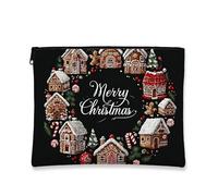 Borsa per trucchi con pan di zenzero, borsa da viaggio per donne, piccola borsa portatile in tela con cerniera, borsa da toilette invernale per la cura della pelle, nero, 7x9 Inch, Pan di zenzero