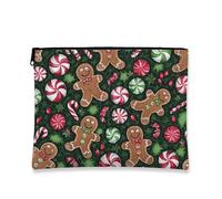 Borsa per trucchi con pan di zenzero, borsa da viaggio per donne, piccola borsa portatile in tela con cerniera, Verde scuro, 7x9 Inch, Pan di zenzero