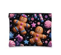 Borsa per trucchi con pan di zenzero, graziosa borsa da viaggio per caramelle da donna, piccola borsa portatile in tela con cerniera, borsa da toilette natalizia per la cura della pelle, nero, 7x9