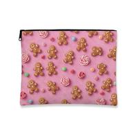 Borsa per trucchi con pan di zenzero, graziosa borsa da viaggio per caramelle da donna, piccola borsa portatile in tela con cerniera, borsa da toilette natalizia per la cura della pelle, Pesca, 7x9