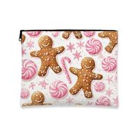 Borsa per trucchi con pan di zenzero, graziosa borsa da viaggio per cosmetici, da donna, piccola borsa portatile in tela con cerniera, borsa da toilette invernale per la cura della pelle, Marrone, 7x9