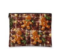 Borsa per trucchi con pan di zenzero, graziosa borsa da viaggio per cosmetici, da donna, piccola borsa portatile in tela con cerniera, borsa da toilette natalizia, Marrone, 7x9 Inch, Pan di zenzero