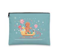 Borsa per trucchi con pan di zenzero, graziosa borsa da viaggio per cosmetici, da donna, portatile, piccola con cerniera, borsa da toilette per la cura della pelle delle vacanze, Blu, 7x9 Inch, Pan di