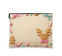 Borsa per trucchi con pan di zenzero, graziosa borsa per cosmetici per biscotti da donna, piccola borsa portatile con cerniera, borsa da toilette natalizia per la cura della pelle, Beige, 7x9 Inch