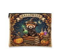 Borsa per trucchi con panda rossi di Halloween, borsa da viaggio vintage per donne e ragazze, piccola borsa portatile in tela con cerniera, borsa da toilette per libri, 17,8 x 23,9 cm