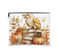 Borsa per trucchi con pappagallo autunnale, per libri autunnali, candele, cosmetici, da viaggio, per donne e ragazze, con foglia d'acero, portatile, piccola tela con cerniera, 17,8 x 22,9 cm
