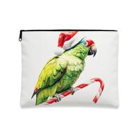 Borsa per trucchi con pappagallo festivo, astuccio per cosmetici da donna, organizer portatile con cerniera, borsa da toilette natalizia per la cura della pelle, Verde, 7x9 Inch, Pappagallo