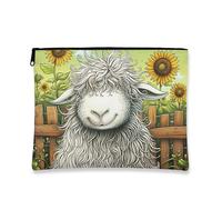 Borsa per trucchi con pecora, graziosa borsa da viaggio per cosmetici, da donna, portatile, piccola in tela, con cerniera, idea regalo primaverile, Verde, 7x9 Inch