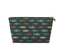 Borsa per trucchi con pesci d'acqua dolce fiume, trousse da viaggio per articoli da toeletta da donna, borsa per il trucco in pelle, borsa per il trucco carina, Oro, Taglia unica