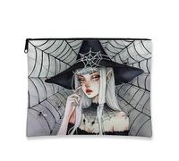 Borsa per trucchi con ragnatela, borsa da viaggio per cosmetici, arte gotica, da donna, piccola borsa portatile in tela con cerniera, borsa da toeletta regalo per festival di Halloween, Nero, 7x9 Inch