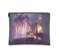 Borsa per trucchi con riflessi al tramonto, borsa da viaggio per cosmetici, in stile palme tropicali, per donne, piccola borsa portatile in tela con cerniera, ideale per regali e prodotti per la cura