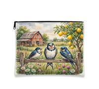 Borsa per trucchi con rondini e uccellini, borsa da viaggio per donne, piccola borsa portatile in tela con cerniera, borsa da toilette con limoni, 17,8 x 22,9 cm