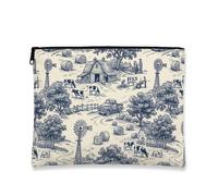 Borsa per trucchi con scena agricola, borsa da viaggio rustica vintage per donne, organizer portatile in tela con cerniera, borsa da toeletta per tutti i giorni, 17,8 x 22,9
