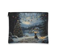 Borsa per trucchi con scena invernale, borsa da viaggio rustica natalizia per donne, organizer portatile in tela con cerniera, 17,8 x 22,9