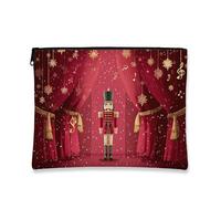 Borsa per trucchi con schiaccianoci, borsa da viaggio per cosmetici da donna, piccola borsa portatile in tela con cerniera, borsa da toilette natalizia per la cura della pelle, Rosso, 7x9 Inch