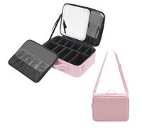 Borsa per trucchi con specchio e luce, borsa cosmetica con tracolla, illuminazione a 3 colori, capacità batteria 2000 mAh, custodia impermeabile in pelle PU, divisori regolabili, rosa, Colore: rosa.,