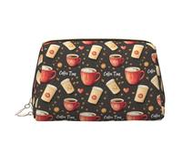 Borsa per trucchi con stampa Coffee Time, trousse da viaggio per donne, custodia per trucco in pelle di grande capacità, organizer per trucchi, graziosa custodia per trucchi