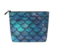 Borsa per trucchi con stampa di alberi di pino di montagna alci, borsa da viaggio per cosmetici da donna, grande capacità, borsa organizer da viaggio per uso quotidiano, Mermaid Teal Pesce Scale, One