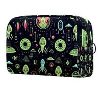 Borsa per trucchi con stampa di cartoni animati extraterrestri, borsa per cosmetici da donna, grande, organizer per trucchi e articoli da toeletta, Multi, 18.5x7.5x13cm/7.3x3x5.1in, Art Deco