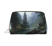 Borsa per trucchi con stampa di paesaggi di fiume, borsa per cosmetici, da donna, in pelle PU, con cinturino da polso, borsa da viaggio per articoli da toeletta, Oro, taglia unica
