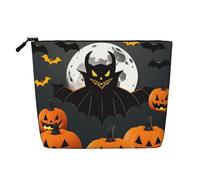Borsa per trucchi con stampa di zucca e pipistrello, con luna di Halloween, borsa per cosmetici da donna, borsa da viaggio per articoli da toeletta da donna, Nero , Taglia unica