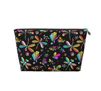 Borsa per trucchi con stampa libellula n. 9018, trousse da viaggio per articoli da toeletta da donna, borsa per il trucco in pelle, borsa per il trucco carina, Argento, Taglia unica