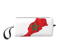 Borsa per trucchi con stampa mappa della bandiera del Marocco, borsa per cosmetici resistente, borsa da viaggio per il trucco, regalo essenziale per donne e uomini, bianco, Taglia unica