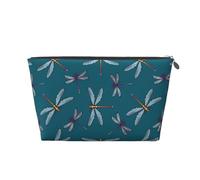 Borsa per trucchi con stampa testurizzata con libellula, trousse da viaggio per articoli da toeletta da donna, borsa per il trucco in pelle, borsa organizer per trucchi carina, Argento, Taglia unica