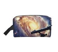 Borsa per trucchi con stampa treno a vapore, da donna, da viaggio, organizer per articoli da toeletta, grande capacità, con manico, Galassia Spaziale Con Telescopio, Taglia unica, Astuccio per trucchi