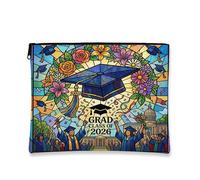 Borsa per trucchi con tappi di laurea, borsa da viaggio per cosmetici con fiori e congratulazioni per donne, piccola borsa portatile in tela con cerniera, borsa da toilette classe 2026, 17,8 x 22,9 cm