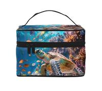 Borsa per trucchi con tartaruga sottomarina conchiglia oceano animale borsa cosmetica da viaggio organizer per articoli da toeletta per donne ragazze valigetta portatile da trucco