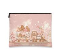 Borsa per trucchi con treno di pan di zenzero, borsa da viaggio per donne, piccola borsa portatile in tela con cerniera, borsa da toilette per la cura della pelle delle vacanze, Pesca, 7x9 Inch, Pan
