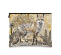 Borsa per trucchi con volpe, borsa da viaggio artistica vintage, da donna, piccola borsa portatile in tela con cerniera, perfetta come regalo per festival, per la cura della pelle, Giallo, 7x9 Inch