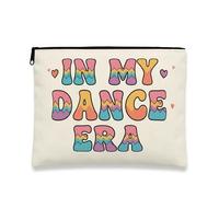 Borsa per trucchi da danza retrò, borsa colorata per cosmetici da donna, piccola borsa portatile in tela con cerniera, per uso quotidiano, Beige, 7x9 Inch, Danza