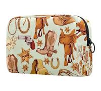 Borsa per trucchi da donna, borsa per cosmetici portatile, con cerniera, astuccio da viaggio per articoli da toeletta da donna, motivo cowboy selvaggio West, Multicolore 01, 18.5x7.5x13cm/7.3x3x5.1in