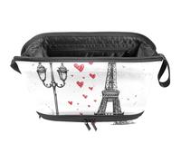 Borsa per trucchi da donna con motivo antica Torre Eiffel e cuori, organizer da viaggio per pennelli da trucco, Multi, 27x15x14 cm/10.6x5.9x5.5 in, Astuccio per trucchi
