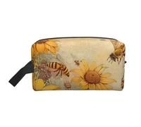 Borsa per trucchi da donna, con stampa a teschio, da viaggio, organizer per articoli da toeletta, grande capacità, con manico, Fiori di api di miele rurale, Taglia unica, Astuccio per trucchi