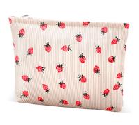 Borsa per trucchi da donna, grande, in velluto a coste, borsa da viaggio per borsetta con cerniera, organizer Y2K, graziosa estetica alla moda, borsa da viaggio essenziale da viaggio (beige fragola)