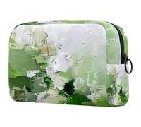Borsa per trucchi da donna, graziosa borsa per cosmetici con pittura astratta verde e bianca, leggera, organizer per ragazze, donne e mamme, Multi, 18.5x7.5x13cm/7.3x3x5.1in, Art Deco