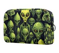 Borsa per trucchi da donna, graziosa borsa per cosmetici, extraterrestri, stampa verde, leggera, organizer per ragazze, donne e mamme, Multi, 18.5x7.5x13cm/7.3x3x5.1in, Art Deco