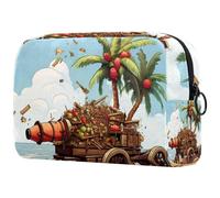 Borsa per trucchi da viaggio, borsa per cosmetici da viaggio, borsa per il trucco, borsa portatile versatile con cerniera per donne, motivo cartone animato con palme da dattero, Multicolore 3,